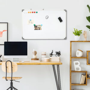 Whiteboard, Magnetisk Tavle, Opslagstavle, Inklusive Tilbehør, 4 Kuglepenne, 1 Svamp, 10 Magneter, Hvid + Sølv