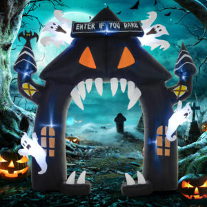 Oppustelig Halloween-buegang med 4 spøgelser og LED-lys, vandtæt, 300 x 76 x 300 cm