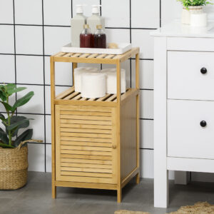 Badeværelsesskab, bambus, 1 hylde, 1 skab, 33 cm x 36,5 cm x 67 cm, naturlig