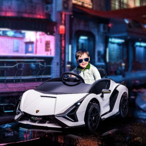 Børnebil 12V 2 køretilstande Lamborghini SIAN SUV bil legetøjs elbil med fjernbetjening musik (MP3/USB) lys 37-60 måneder metal hvid 108 x 62 x 40 cm