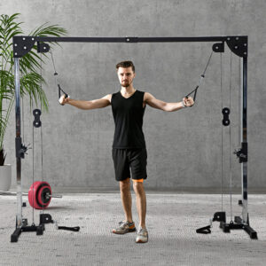 Kabeltrækstation til hjemmet, stikvægte op til 50 kg pr. side, kabeltrækstation med håndtag, fritstående kabeltårn, kabeltrækstårn til øvelser, hjemmegym 245 x 207 cm