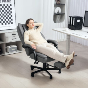 Kontorstol med Massagefunktion, Ergonomisk Skrivebordsstol med Hvilefunktion, Højdejusterbar Drejestol med Fodstøtte, Grå