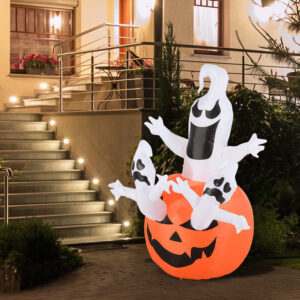 Oppustelig Græskar Spøgelse Halloween Dekorationsfigur Luftfigur med LED-belysning, Polyester, 120x120x180cm