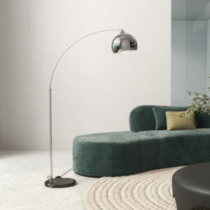 Buegulvlampe, Højdejusterbar, Fodkontakt, Marmorlookfod, 170-180 cm, Sølv/Sort