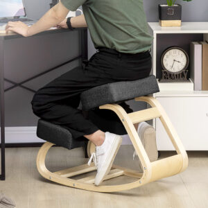 Knælestol, ergonomisk sædeskammel, polstret skammel til sund siddestilling, birketræ, 120 kg lasteevne, sort