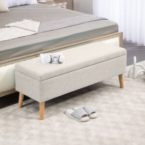 Bænk med opbevaring, op til 220 kg, linnedlook, 110 x 39 x 45 cm, beige