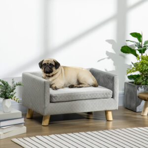 Hundesofa Velvet-Touch Kæledyrssofa til Små Hunde op til 8 kg med Træben Grå 64 x 45 x 36 cm til Stilfulde Kæledyrsmøbler