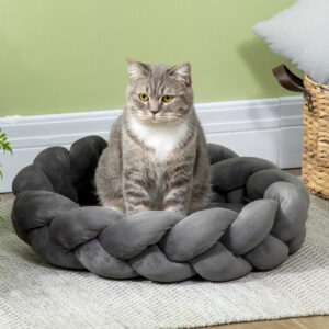 Hundesofa Maskinvaskbar med Pude Rund Katteseng 55 cm x 55 cm x 14 cm til Små Hunde Velvet Touch Grå