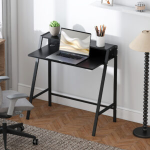 Computerbord, Stilfuldt skrivebord med opbevaring og kabelhåndtering, Metal, Sort, 84x45x85cm til hjemmekontor og arbejdsværelse