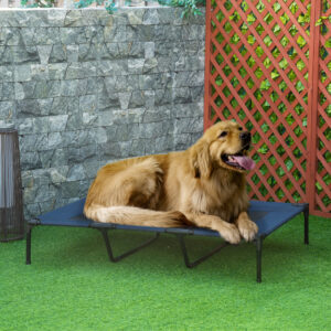 Sammenklappelig Udendørs Hundeseng med Forhøjet Stativ, 122 cm x 92 cm x 23 cm, Blå + Sort