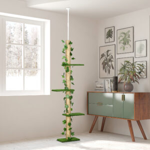 Kradsetræ Højdejusterbart 202-242 cm, Skridsikkert, Jute rebstolper, Spånplade, Grøn/Gul