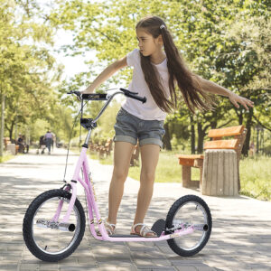 Kinderroller 16 Zoll Scooter mit Luftreifen, höhenverstellbarer Tretroller in Rosa für Kinder ab 5 Jahren, stabil & sicher