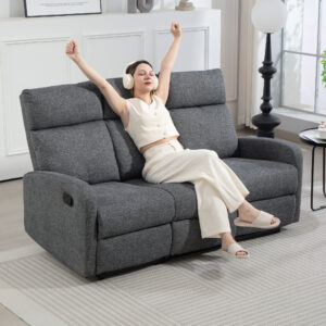 3-personers sofa, individuelt justerbare ryglæn, fodstøtte, stofbetræk, metal, grå