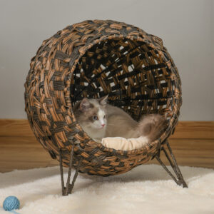 Rattan Katteseng Hynde Hævede Fødder Katte Soveplads Brun Ø52x58cm