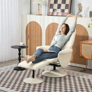 Massagestol med fodskammel, Ergonomisk Stol med 10 Vibrationspunkter, Kunstlæder, 76 x 81 x 105 cm, Cremehvid