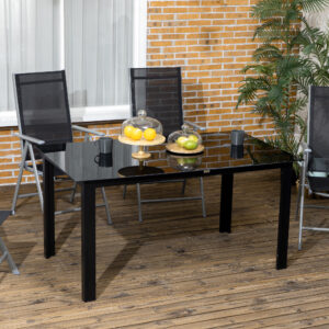 Vejrbestandigt havebord i hærdet glas til 6 personer, 150 cm x 90 cm x 74 cm, sort