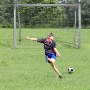 Fodboldmål, vejrbestandigt, robust metalramme, rivefast net, 160H x 240L x 85B cm, grå