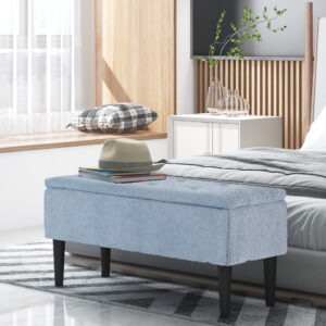 Sitzbank mit Stauraum, Bettbank, Polsterbank mit Klappdeckel, Truhenbank, für Wohnzimmer, Schlafzimmer, Blau, 95 x 38 x 45 cm
