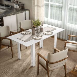 Udtrækkeligt spisebord, 120-160 x 70 cm, Justerbart køkkenbord til 4-6 personer, MDF, Højglans hvid