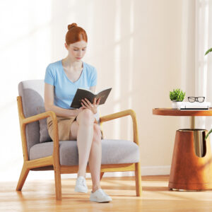 Elegant Loungestol med Træramme og Skumpolstring, Fløjlslook, til Stue, Soveværelse, Grå