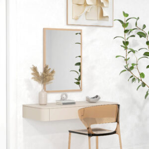 Vægspejl, 50 x 70 cm, ramme med trælook, nem montering, inklusive skruer