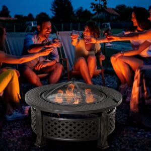 Bålskål poker gnistbeskyttelse bålkurv bålbord rundt pejs have camping grill stål sort 81x81x50cm