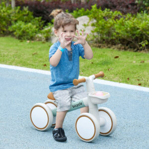 Løbecykel, justerbart sæde, med hjul, til 1-3 år, op til 20 kg, grøn/hvid