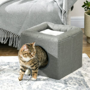 Kattehule 2-i-1 Katteseng med Pude, 36,5 x 36,5 x 33 cm, Grøn