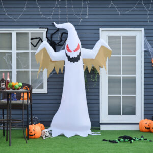 Halloween Oppustelig Spøgelse 2,4 m Dekoration med LED'er IP44 Selvoppustelig Polyester Hvid + Rød 150 x 80 x 240 cm