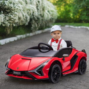 Børnebil 12V 2 køretilstande Lamborghini SIAN SUV bil legetøjs elbil med fjernbetjening musik (MP3/USB) lys 37-60 måneder metalrød 108 x 62 x 40 cm