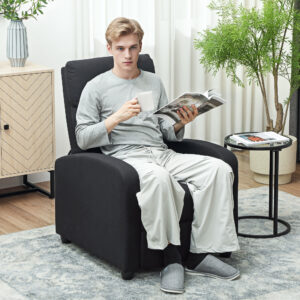 Lænestol, Justerbar 135°, Udtrækkelig Fodstøtte, Polstrede Armlæn, Hør-Polyester, Sort