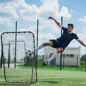 Fodbold Rebound Net, Justerbar Vinkel, Højdejusterbar, Rebounder, Kickback, Sort