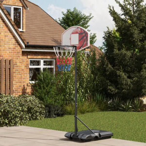 Højdejusterbar basketballkurv, fritstående, med net og hjul, stor base, 179-209 cm, plast, stål
