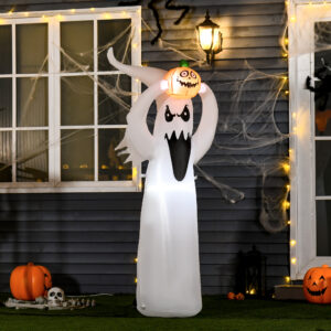 Halloween oppustelig spøgelse 1,8 m dekoration med LED'er hvid + orange polyester 80 x 40 x 180 cm