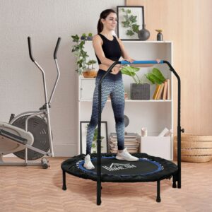 Fitnesstrampolin, Sammenklappelig, Justerbart Håndtag, Ø102x123H cm, Op til 100 kg, Sort/Blå