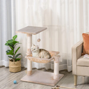 Kradsetræ med Hængekøje, Platform, Sisal Søjle, Klatretræ til Katte, Beige, 50 x 36 x 70 cm