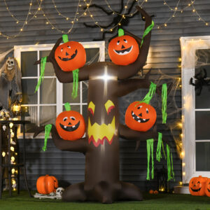 Oppustelig Halloween-dekorationsfigur med hjemsøgt træ, græskar og luftfigur med LED-belysning, polyester, 180x80x240cm