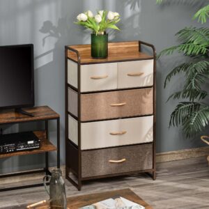 Kommode med 5 foldbare stofskuffer, hylde, robust stålramme, 58 x 29 x 99 cm