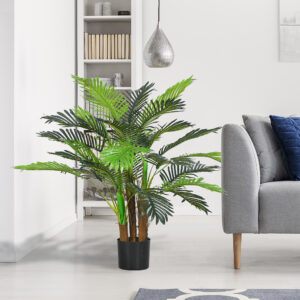 Kunstig Palme, 1 m, Realistiske Grene, Dekorativ Plante, Plast, Med Potte, Brun + Grøn