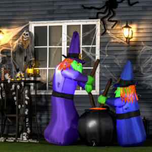 Oppustelig Heksekedelfigur Luftfigur Halloweendekoration med LED-belysning, Polyester, 170x60x180cm