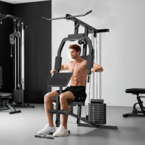 Vægtstation, Fitnessredskab, Fitnessstation, Fitnesscenter med vægte, Rullepolstring, Kunstlæder, Sort, 148 x 108 x 207 cm