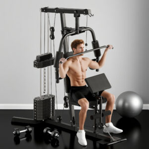 Power Station, Fitnessstation med Lat Pulldown og Butterfly Bar, Multigym Power Station med 45 kg vægte, Multistationssæt, Styrketræning