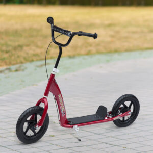 Børneløbehjul med bagbremse, løbehjul, 12 tommer løbehjul, løbehjul, byløbehjul til børn, kickboard, højdejusterbar, stål, EVA, rød, 120 x 52 x 80-88 cm
