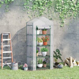 Plastikdrivhus, minidrivhus, plantehus, kold ramme, 4 hylder, 70 x 50 x 160 cm, hvid