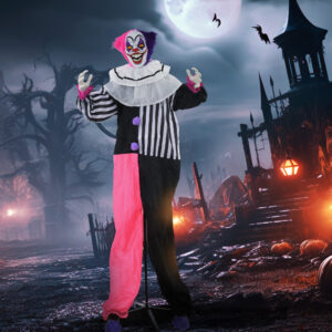 Uhyggelig Klovn Halloween Dekoration, Bevægelig, Latterfunktion, Pink+Lilla