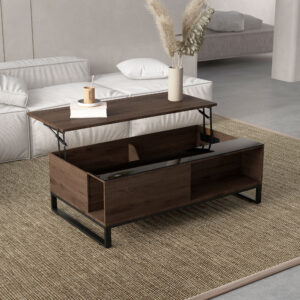 Sofabord sidebord med løftefunktion 102x58x35,5 cm moderne sofabord med opbevaringsplads lavet af stål i valnøddesort