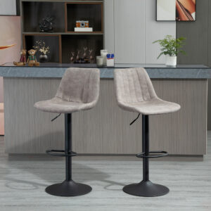 Sæt med 2 barstole i retrodesign, inklusive fodstøtte, højdejusterbar, gaslift, grå + sort