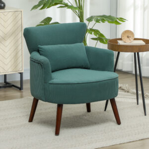 Moderne Lænestol, Polstret Accentstol med Lændehynde, Gummitræben, Mørkegrøn