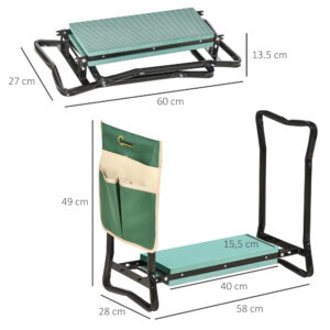 Kneeler, foldbar haveskammel, 2-i-1 knæstøtte med værktøjstaske, EVA-skum, 58 x 28 x 49 cm