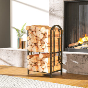 Brænderist til indendørs brug 43 x 30 x 74 cm 2-lags brænderist med 4 pejseredskaber og kroge